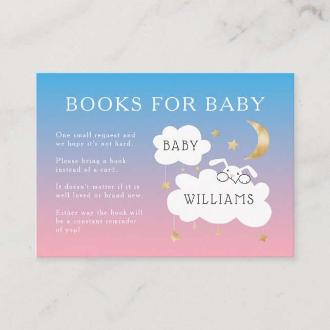 Pink Blue Stars Bunny Baby Shower Book Request Enclosure Card (Front)