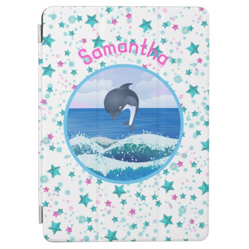 Pink Blue Stars Summer Ocean Dolphin Personalized iPad Air Cover