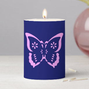 Pink Blue Stencil Butterfly Pillar Candle