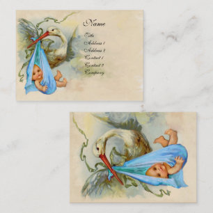 PINK BLUE STORK BABY SHOWER BUSINESS CARD