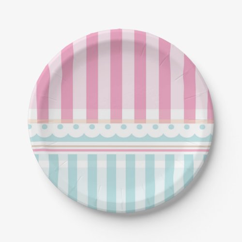 Pink Blue Stripes Bakery Baby Shower Paper Plate