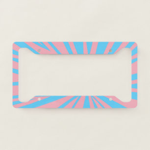 Pink Blue Stripes Lines Colorful Handmade Boho License Plate Frame