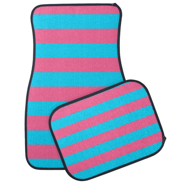 Pink Blue Stripes Pattern  Car Floor Mat (Set)