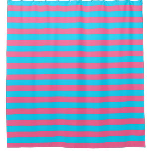 Pink Blue Stripes Pattern Shower Curtain