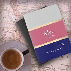 pink blue stripes with Mrs. name Passport Holder