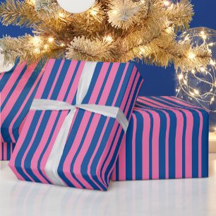 Pink Blue Stylish Stripes Pattern Design  Wrapping Paper
