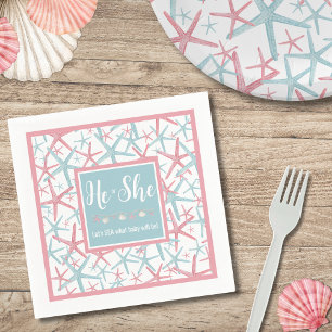 Pink Blue Summer Gender Reveal Party Napkins