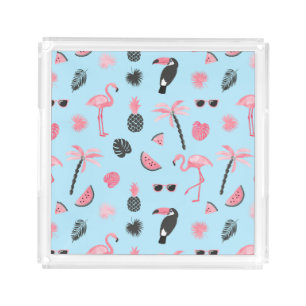Pink & Blue Summer Tropical Pattern Acrylic Tray