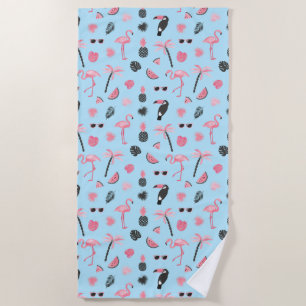 Pink & Blue Summer Tropical Pattern Beach Towel