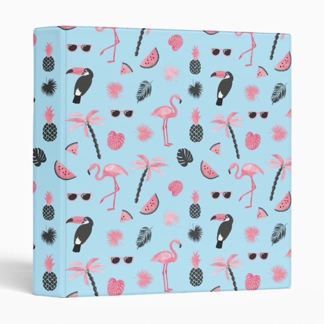 Pink & Blue Summer Tropical Pattern Binder (Front/Spine)