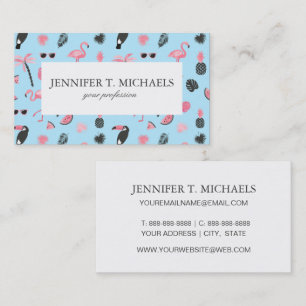Pink & Blue Summer Tropical Pattern Business Card