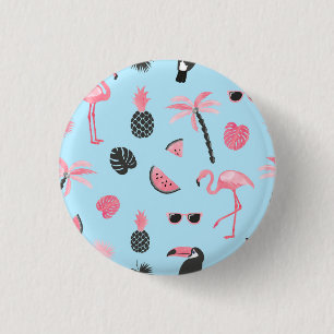 Pink & Blue Summer Tropical Pattern Button