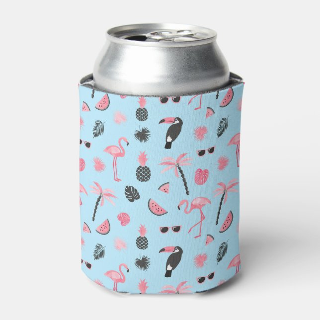 Pink & Blue Summer Tropical Pattern Can Cooler (Can Front)