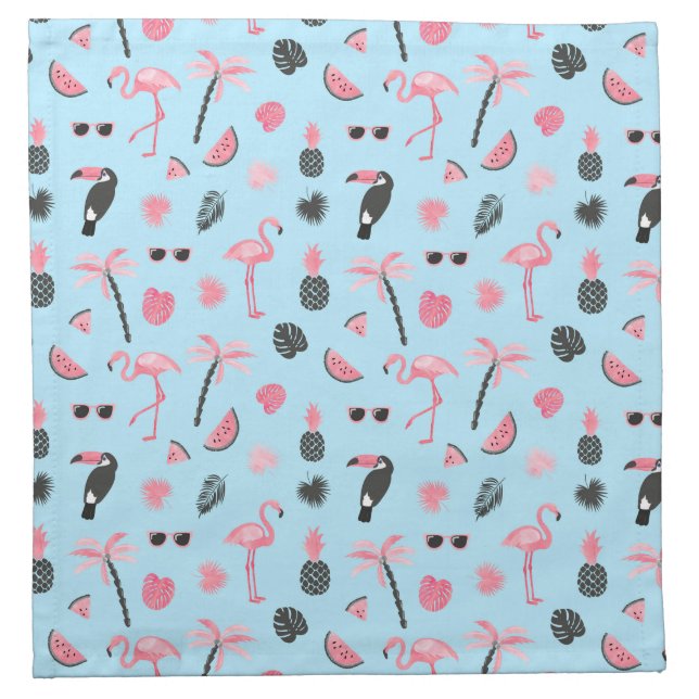 Pink & Blue Summer Tropical Pattern Cloth Napkin (Front)
