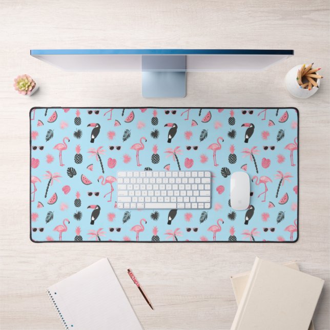 Pink & Blue Summer Tropical Pattern Desk Mat (Office 1)