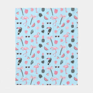 Pink & Blue Summer Tropical Pattern Fleece Blanket