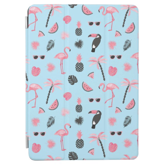 Pink & Blue Summer Tropical Pattern iPad Air Cover (Front)