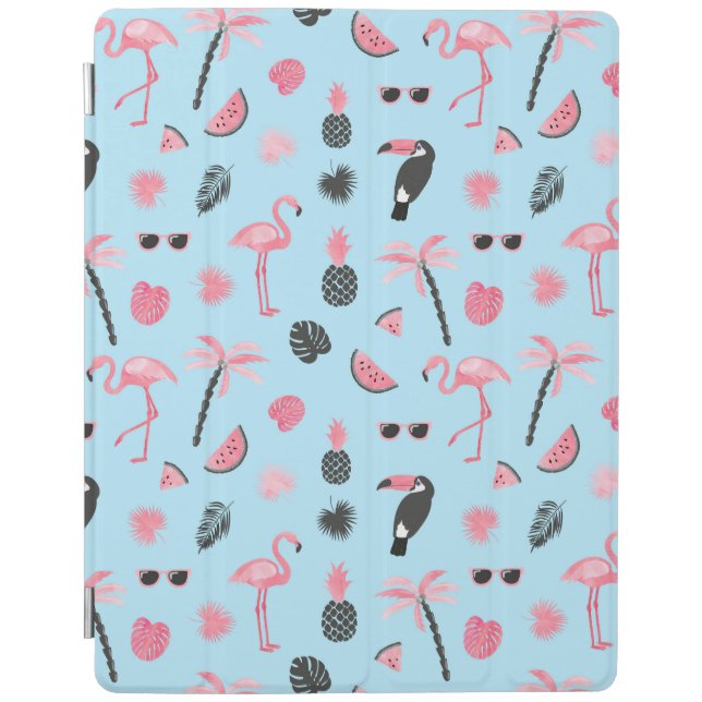 Pink & Blue Summer Tropical Pattern iPad Air Cover (Front)