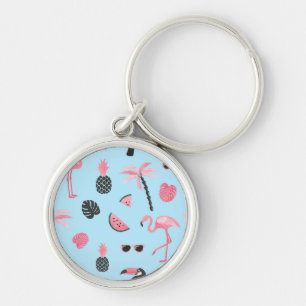 Pink & Blue Summer Tropical Pattern Keychain