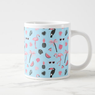 Pink & Blue Summer Tropical Pattern Large Coffee Mug