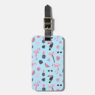 Pink & Blue Summer Tropical Pattern Luggage Tag