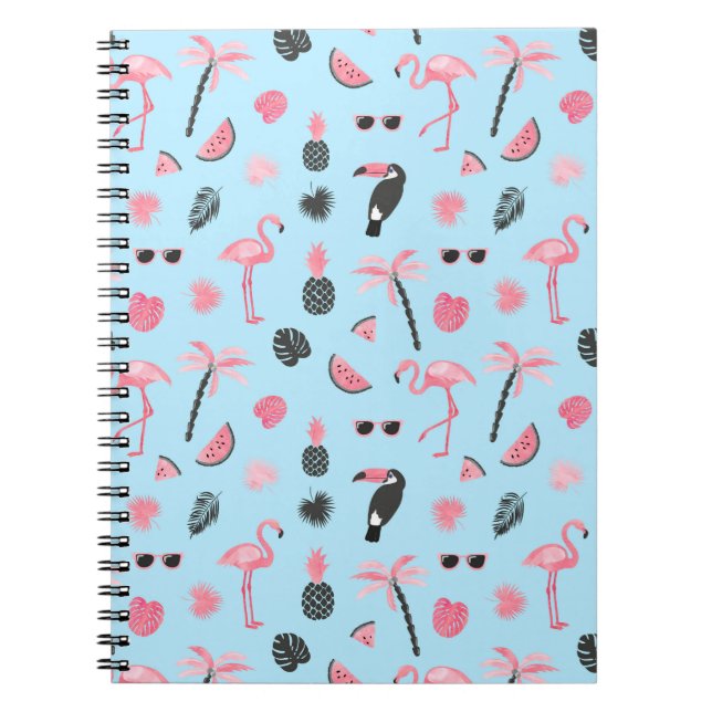 Pink & Blue Summer Tropical Pattern Notebook (Front)