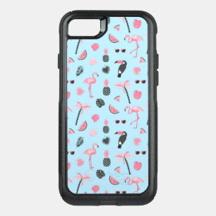 Pink & Blue Summer Tropical Pattern OtterBox Commuter iPhone SE/8/7 Case
