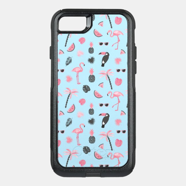 Pink & Blue Summer Tropical Pattern Otterbox iPhone Case (Back)