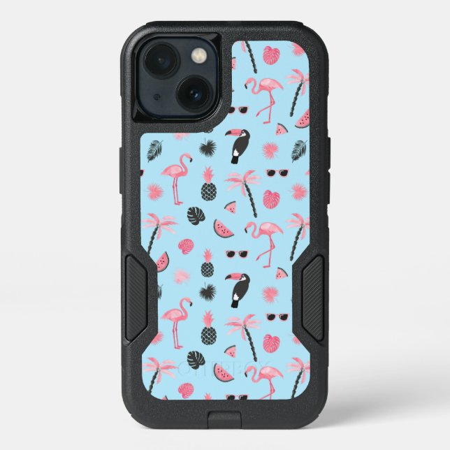 Pink & Blue Summer Tropical Pattern Otterbox iPhone Case (Back)