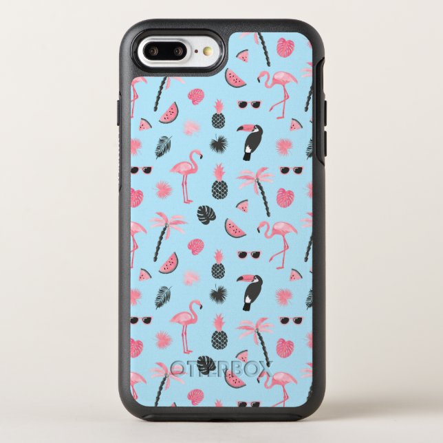 Pink & Blue Summer Tropical Pattern Otterbox iPhone Case (Back)