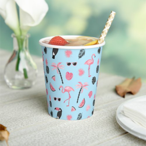 Pink  Blue Summer Tropical Pattern Paper Cups