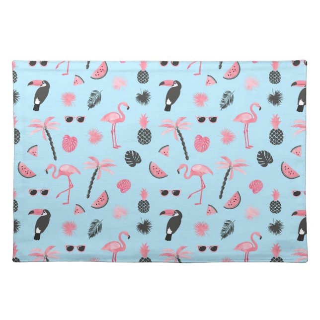 Pink & Blue Summer Tropical Pattern Placemat (Front)