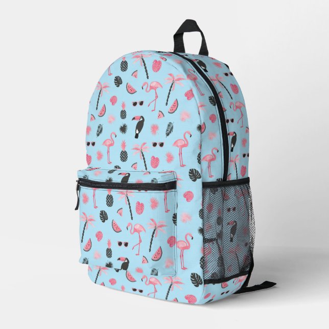 Pink & Blue Summer Tropical Pattern Printed Backpack (Back Corner Right)
