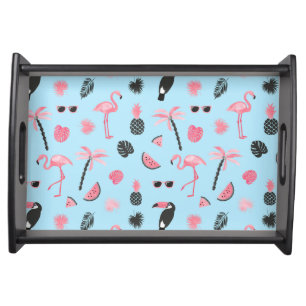 Pink & Blue Summer Tropical Pattern Serving Tray