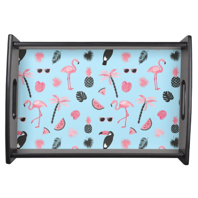 Pink & Blue Summer Tropical Pattern Serving Tray (Front)