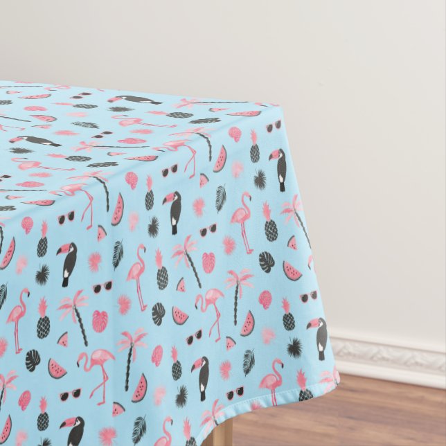Pink & Blue Summer Tropical Pattern Tablecloth (In Situ)