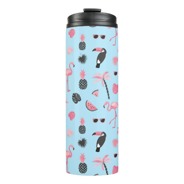 Pink & Blue Summer Tropical Pattern Thermal Tumbler (Front)