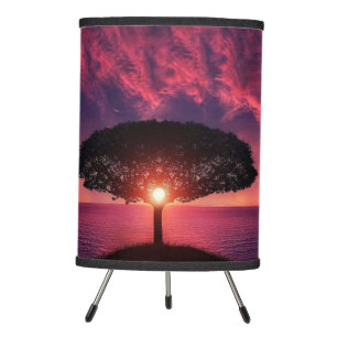 Pink & Blue Sunset through Tree Tripod Lamp