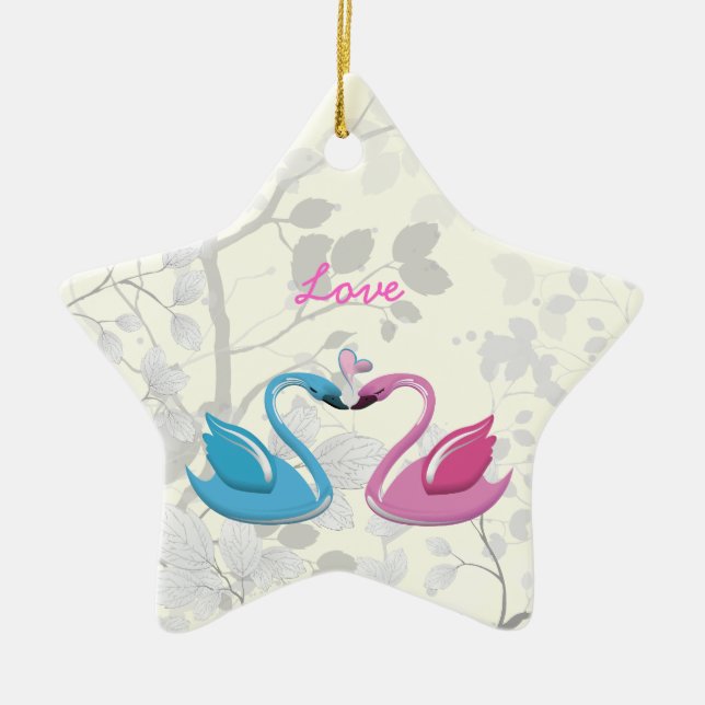 Pink blue swan love heart couple keepsake ornament (Front)