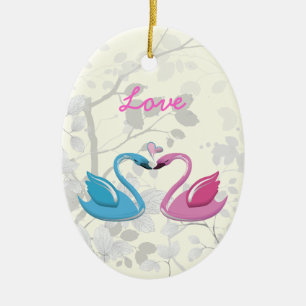 Pink blue swan love heart couple keepsake ornament