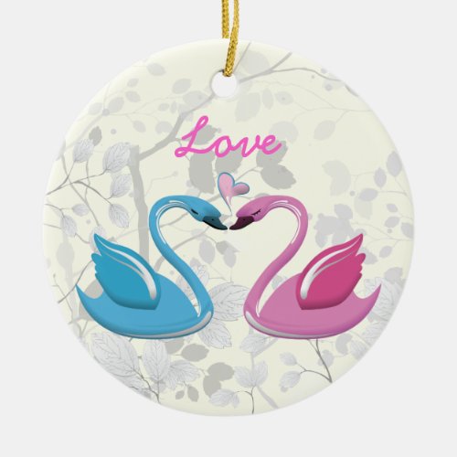 Pink blue swan love heart couple keepsake ornament