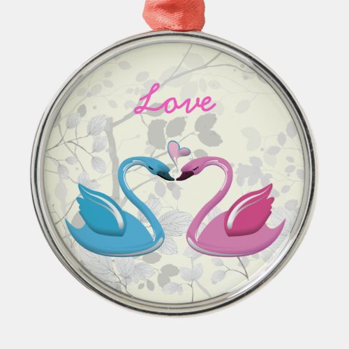 Pink blue swan love heart couple keepsake ornament