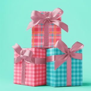 Pink & Blue Tartar plaid summer set of 3 Wrapping Paper Sheets