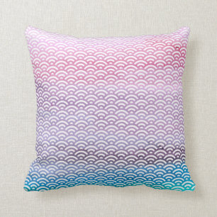 Pink/Blue/Teal/Any Color Watercolor Seigaiha Throw Pillow