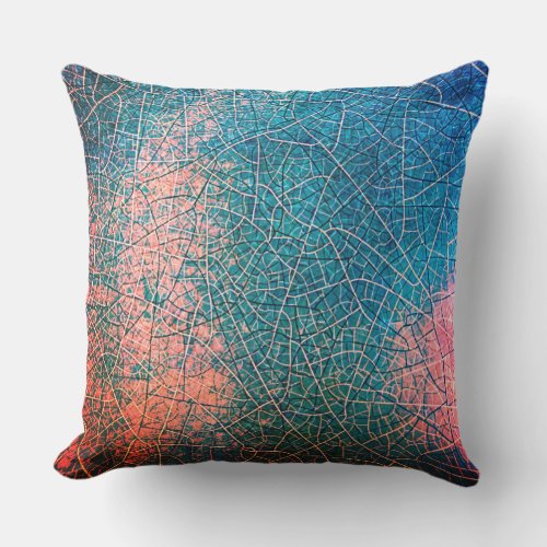 Pink Blue Teal Mosaic Tile Abstract Outdoor Pillow