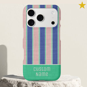 Pink Blue Teal Preppy Bold Stripes Custom Name iPhone 17 Pro Case