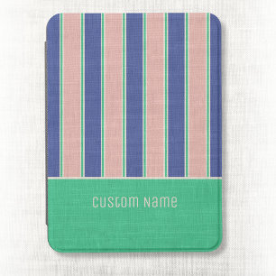 Pink Blue Teal Preppy Bold Stripes Custom Name Kindle Cover