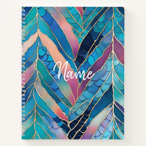 Pink Blue Teal Pretty Mermaid Tail Print Name Notebook