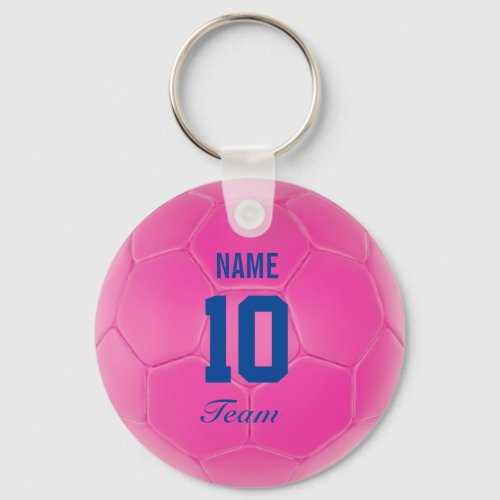 Pink Blue Team Soccer Ball Personalized Name Keychain