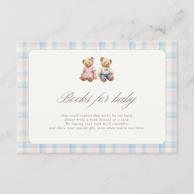 Pink Blue Teddy Bear Books for Baby Card 3.5x5 (Front)